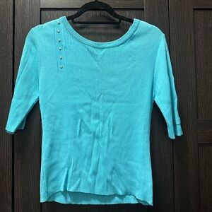 Baby Blue Ribbed T-shirt with Stud Details